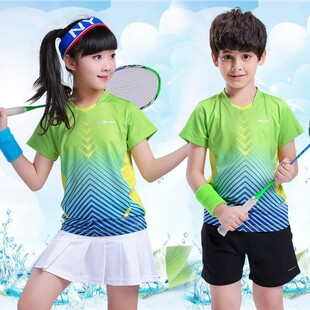 儿童羽毛球服套装 男女童乒乓网球运动服短袖 速干透气定制印字 裙裤