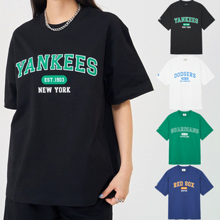 24新款 男女字母印花复古学院风圆领运动T恤3ATSV0243 MLB情侣短袖