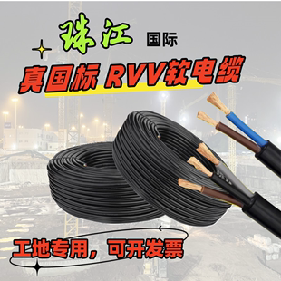 国标RVV珠江国际2 4芯2.5 10平方防水防冻工地三相软电缆线