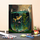数字油画diy减压手工填充玻璃缸鱼手绘玄关装 饰涂色丙烯油彩画画