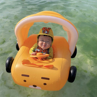 ins网红游泳圈儿童宝宝坐圈卡通可爱汽车遮阳棚婴幼儿充气泳圈