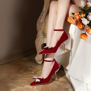 夏季 秀禾婚纱两穿红色高跟鞋 2024年新款 新娘鞋 婚鞋 女细跟结婚 中式