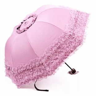 韩版 太阳伞防晒防紫外线雨伞女晴雨两用折叠黑胶蕾丝公主遮阳洋伞
