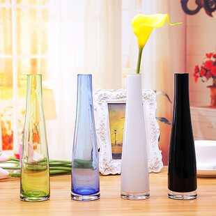花瓶 单枝玻璃彩色花瓶 现代简欧 包邮 玻璃 家居摆件装 饰品 透明