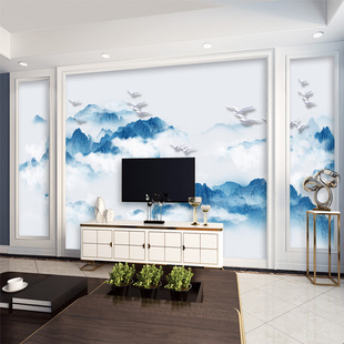 现代新中式 墙布抽象云雾山水壁纸壁画客厅卧室背景墙水墨墙纸969