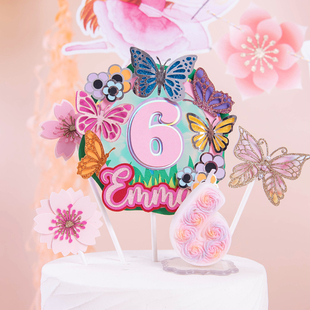 定制数字名字烘焙蛋糕装 扮用品 饰创意彩色蝴蝶插件插牌生日派对装