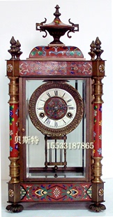景泰蓝做旧机械钟表 台式 古钟铜机械 珐琅座钟 老式 古钟 仿古台钟