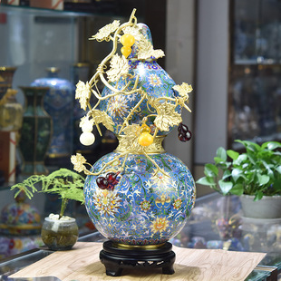 北京景泰蓝花瓶22寸福禄万代葫芦铜胎掐丝珐琅彩客厅摆件家装 饰品
