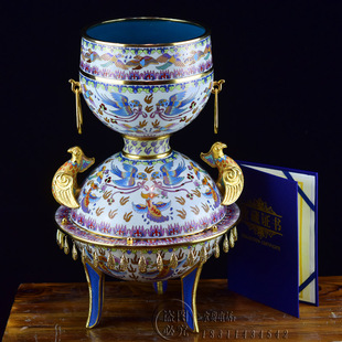 霍铁辉北京景泰蓝花瓶15寸鹦鹉传奇传统纯手工紫铜胎掐丝珐琅摆件