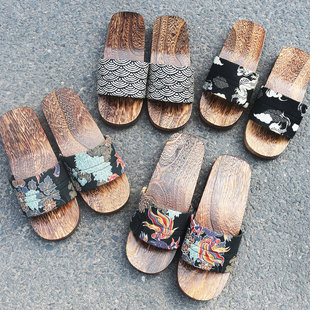 日本中国风男士 木头拖鞋 一字包头男日式 男式 木屐拖鞋 平底高跟夏季