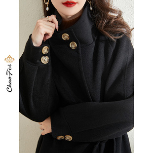 2022冬季 新款 黑色双面零羊绒大衣女高端品牌气质毛呢子外套潮 时尚