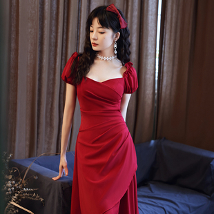 出阁宴订婚礼服平时可穿红色连衣裙结婚敬酒服小个子新娘回门服