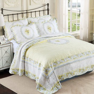 美式 双面纯棉2024新款 通用床单 轻奢绣花绗缝被高级感床盖欧式 四季