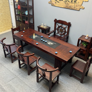 老船木茶桌椅组合一桌五椅功夫茶台家用办公室茶几实木大板茶桌