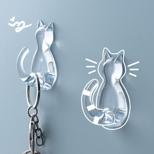 日本猫咪免打孔挂钩强力粘钩贴墙壁厨房挂勾子透明无痕钉门后钩子