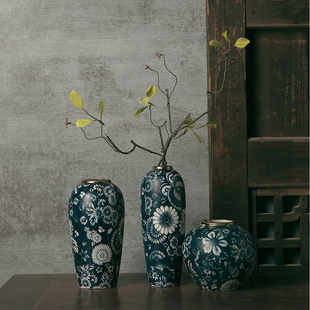 景德镇新中式 饰品摆件 文艺复古做旧陶瓷花瓶茶干花摄影道具创意装