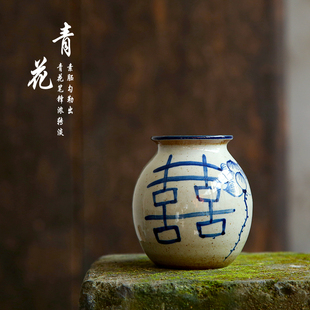 景德镇陶瓷摆件创意手绘青花瓷家居客厅装 饰花瓶花插复古怀旧陶器