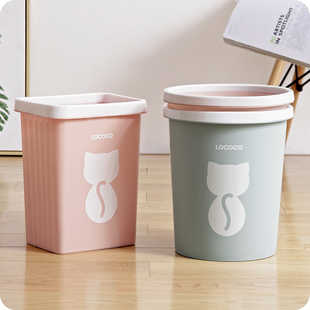 优思居 家用厨房卫生间塑料压圈纸篓垃圾筒 创意萌猫无盖垃圾桶