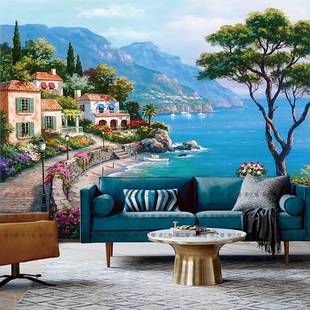 欧式 8D壁画5D地中海油画风景壁纸客厅沙发电视背景墙纸3D影视墙布