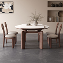 中古风方圆两用岩板餐桌椅可伸缩胡桃木色简约现代家用饭桌小户型