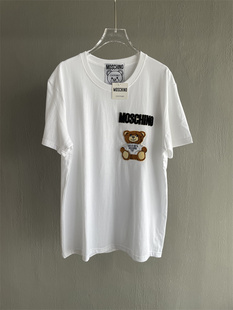 意大利制MOS 欧洲站 T恤春夏新款 CHINO新款 白色圆领套头小熊短袖