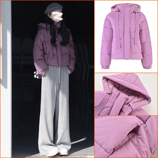 韩版 紫色高级感加厚棉衣外套女 2024冬季 风时尚 连帽时尚 LY533 短款