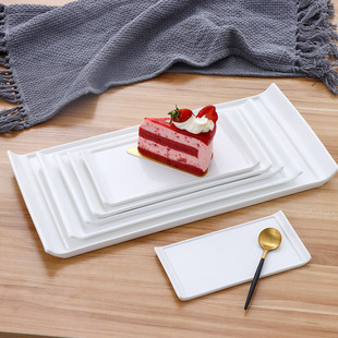 酒店餐厅陶瓷小碟子平板蛋糕小托盘纯白长方点心盘创意翘角托盘