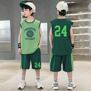 男童夏季 篮球服套装 背心运动速干衣两件套儿童球衣 新款 中大童无袖