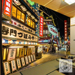 日本壁画街景建筑背景墙纸餐馆装 料理餐厅壁纸 饰寿司店居酒屋日式