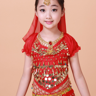 儿童肚皮舞服装 上衣少儿印度舞演出上装 茉莉公主 女童舞蹈雪纺短袖
