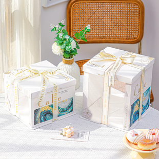 12寸半透明生日蛋糕盒包装 盒6六8八10十单双层加高方形定制手提