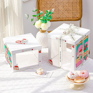 创意生日蛋糕盒6寸8寸10寸12寸双层加高礼盒甜品包装 盒