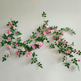 仿真花蔷薇花藤藤n条室内背景墙空调暖气管道橱窗婚庆植物遮挡装