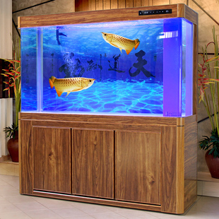 胜居龙鱼缸水族箱1.2米铝合金流水幕墙瀑布雨淋式 中大型客厅弯缸