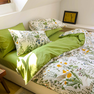 小清新文艺风床单四件套纯棉斜纹花卉被套学生宿舍床上三件套1.8m