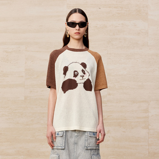 乌丫2024夏季 趣味熊猫毛衫 UOOYAA 新款 「奶奶毛衫 T恤 」插肩袖