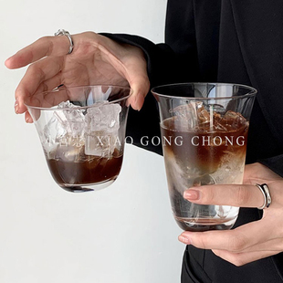 ins风阔口冰美式 拿铁咖啡杯简约茶杯鸡尾酒杯透明玻璃杯冷饮杯子