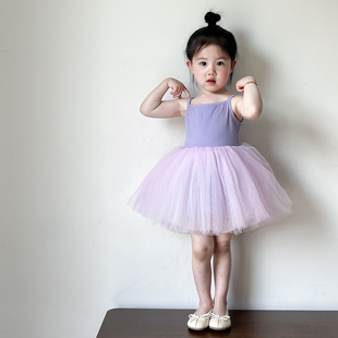 女童吊带网纱连衣裙2024夏季 儿童芭蕾舞裙生日公主蓬蓬纱裙 韩国版
