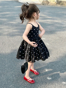 自制小女孩经典 吊带裙2023夏季 女童洋气度假连衣裙儿童波点裙 新品