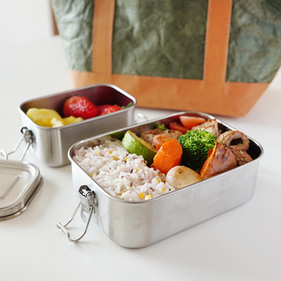 长方形304不锈钢食品级饭盒 易清洗 学生餐盒便当盒