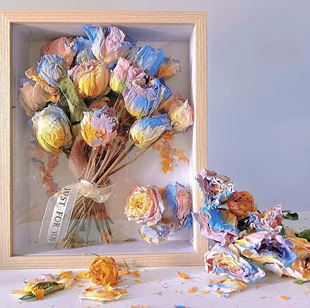 干花相框玫瑰满天星花束保存展示摆件创意手工diy生日礼物装 饰画