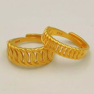 新款 结婚情侣对戒指环久不掉色黄色戒子 越南沙金牵手戒指男女款