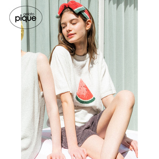 gelato pique春夏女睡裤 外穿PWNP232030 薄半边绒字母系带短裤