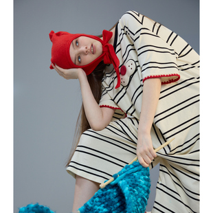 yso 酷猫系列 可外穿B 连体睡衣女夏季 睡裙可爱条纹家居服套装