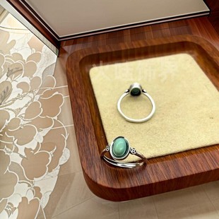 天然绿松石s925纯银戒指素圈 新中式 可调节 食指戒轻奢高级感时尚