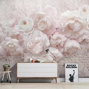 浮雕立体玫瑰花餐厅背景墙纸美容院壁纸粉色花朵卧室床头客厅壁画