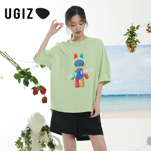 2022夏季 UGIZ商场同款 女装 新品 休闲宽松卡通印花T恤女UBTF312 韩版