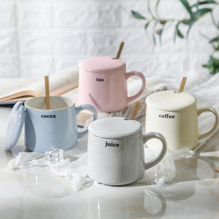 简约陶瓷杯带盖勺情侣咖啡杯创意马克杯办公室喝水杯女生花茶杯