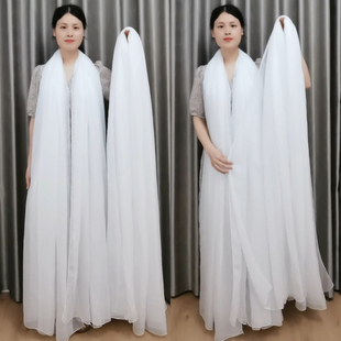3米白色丝巾女秋冬季 时尚 披肩两用 长款 围巾纯色雪纺纱巾百搭薄款
