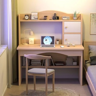 台式 电脑桌卧室书桌学生家用书桌书架一体桌简易学习桌椅写字桌子